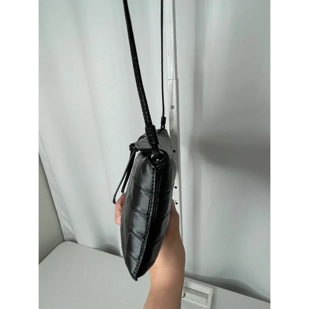 Staud Felix Shoulder Bag Womens Small Black Excellent Croc Embossed Leather